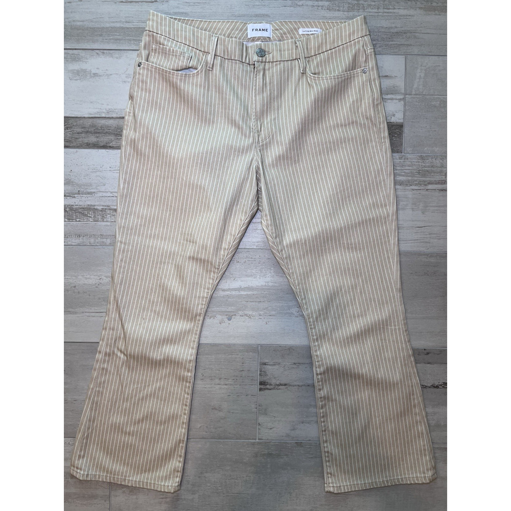 FRAME (30) Le Crop Mini Boot Jeans-Sand-Multi Pinstripe STRETCH-Coastal-Preppy - Picture 3 of 12
